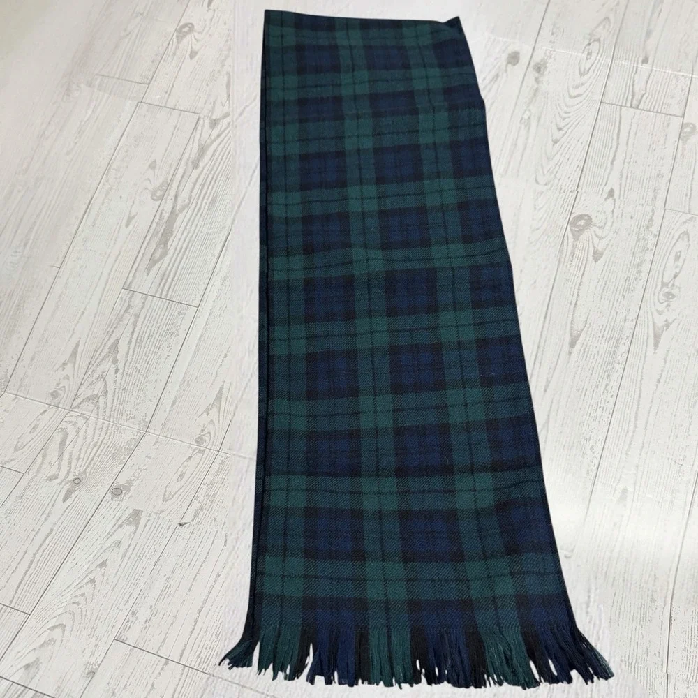 Vintage Pendleton 100% Virgin Wool Plaid Scarf Blue Green USA Made Excellent